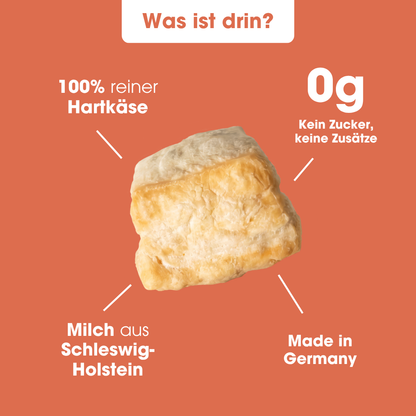 Käse Pops Zutaten: 100 % Hartkäse aus Schleswig-Holstein, 0 g Zucker, ohne Zusätze, Made in Germany